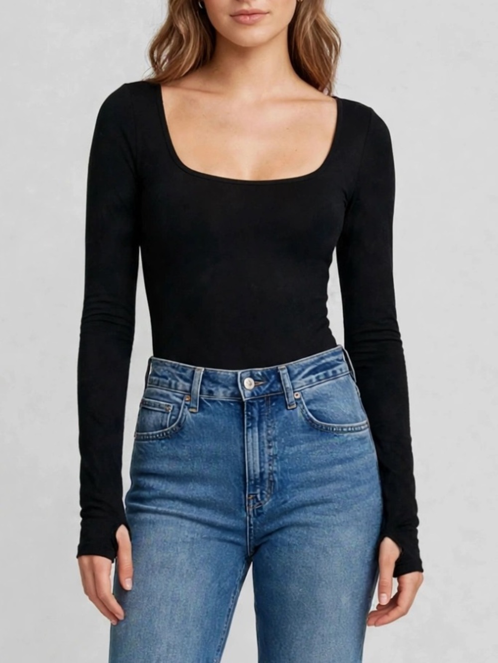 Intimately by Free People | Black Square Neck Long Sleeve Bodysuit